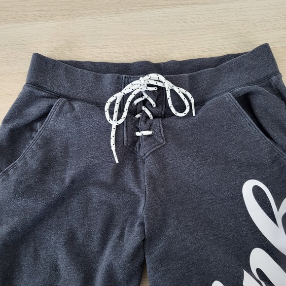 Victoria's Secret Pink Lace Up Shoestring Logo Joggers Dark Gray White Medium - Picture 3 of 9